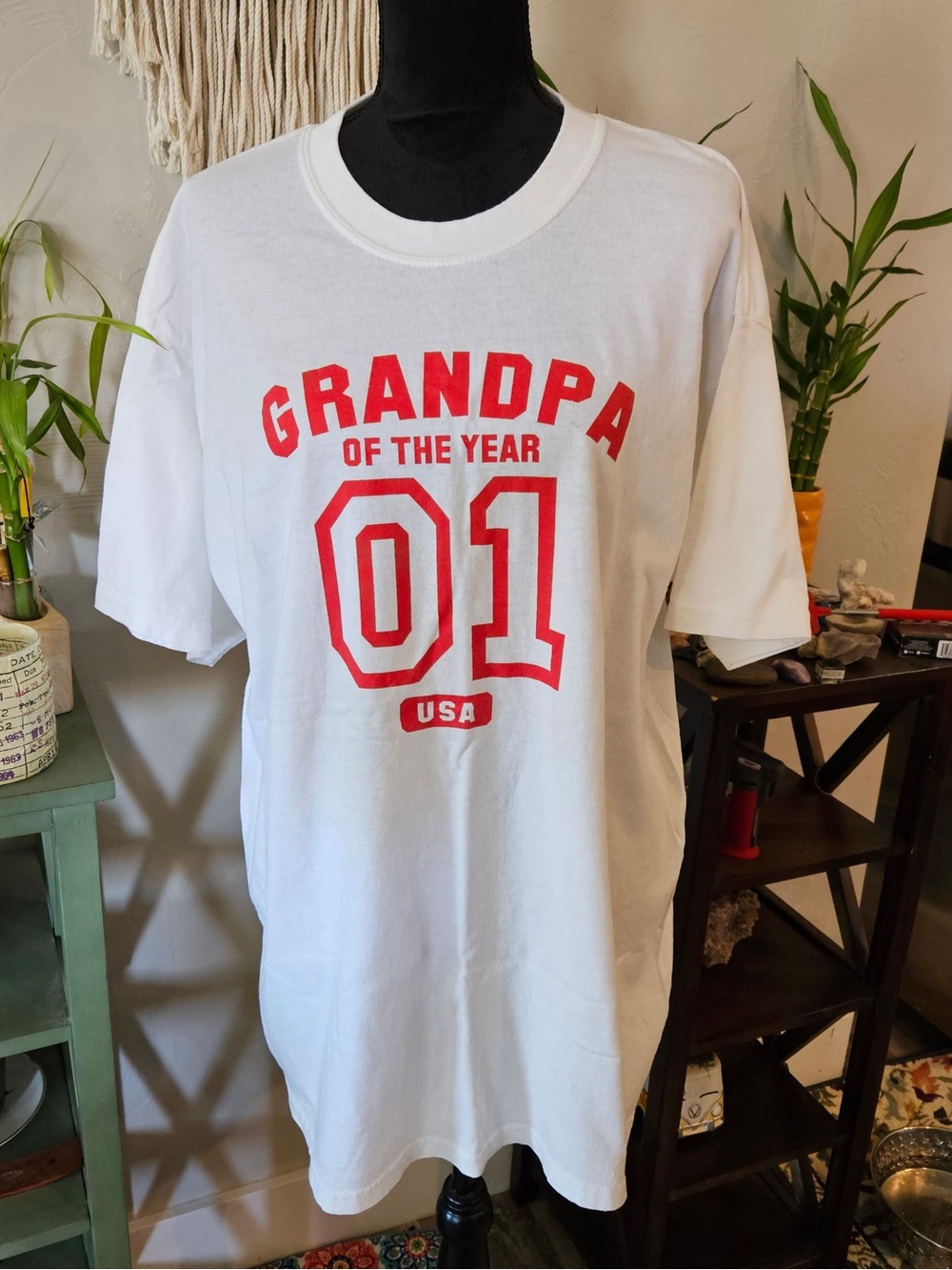 Gildan White Tee with Red ‘Grandpa Of The Year’